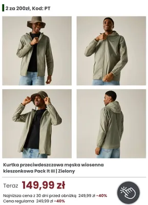 Kurtka przeciwdeszczowa męska wiosenna kieszonkowa Regatta Pack It III promocja w Regatta