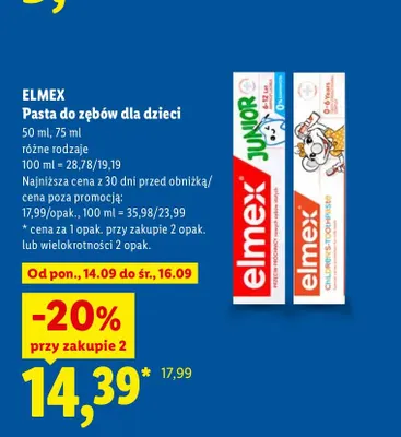Pasta do zębów dla dzieci Elmex promocja w Lidl