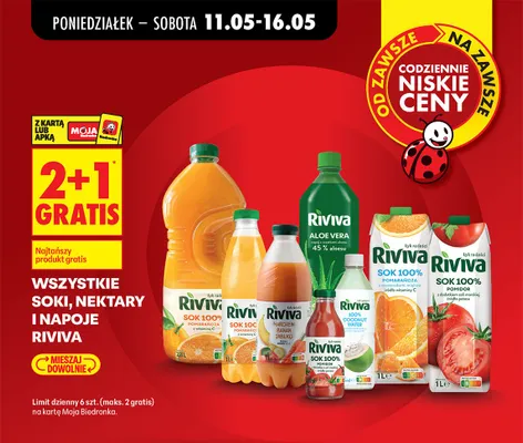 Soki, nektary i napoje Riviva promocja w Biedronka