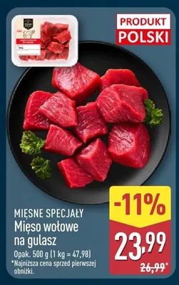 Mięso wołowe na gulasz promocja w Aldi