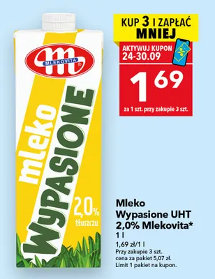 Mleko UHT Wypasione Mlekovita 2,0% promocja w LEWIATAN