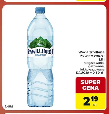 Woda źródlana lekko gazowana Żywiec Zdrój promocja w Carrefour Market