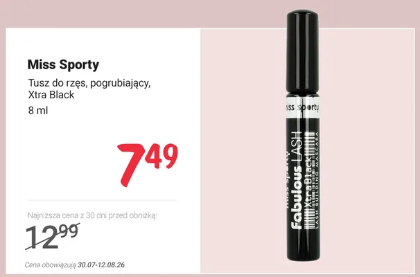Tusz do rzęs Miss Sporty Fabulous Lash pogrubiający Xtra Black promocja w Rossmann