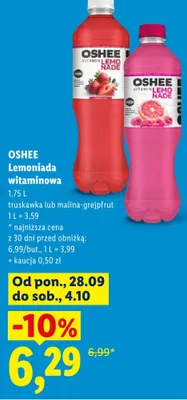 Lemoniada witaminowa malina-grejpfrut Oshee promocja w Lidl