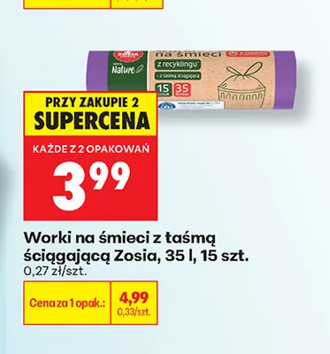 Worki na śmieci z taśmą ściągającą Zosia 35 l promocja w Biedronka