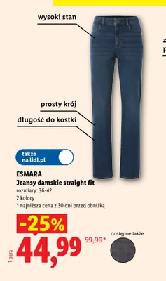 Jeansy damskie straight fit Esmara promocja w Lidl