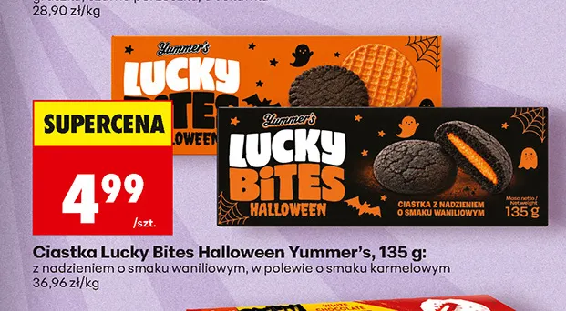 Ciastka Lucky Bites Halloween Yummer's z nadzieniem o smaku waniliowym promocja w Biedronka