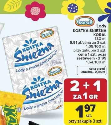 Lody Kostka Śnieżna o smaku śmietankowym promocja w Carrefour