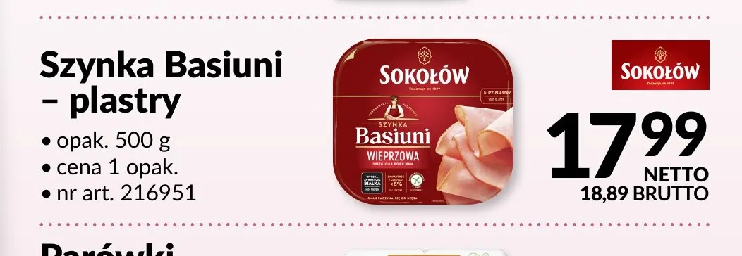 Szynka Basiuni w plastrach Sokołów promocja w Makro