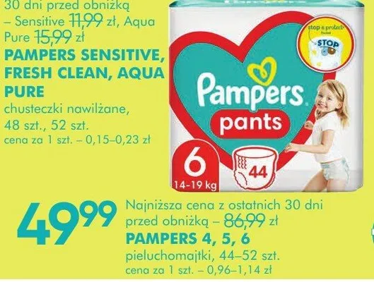 Pieluchy Sensitive, Fresh Clean, Aqua Pure promocja w Super-Pharm