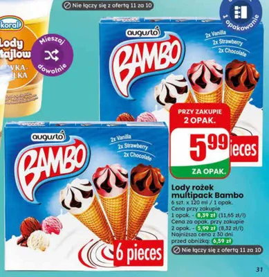Lody rożek multipack Bambo 6szt promocja w Dino