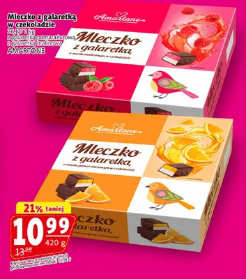 Mleczko z galaretką malinową w czekoladzie Amartone promocja w Prim Market
