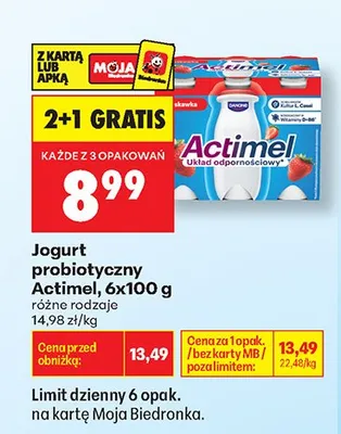 Jogurt probiotyczny Danone Actimel 6-pak 100 g promocja w Biedronka