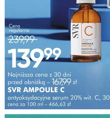 Antyoksydacyjne serum 20% wit. C SVR Ampoule promocja w Super-Pharm