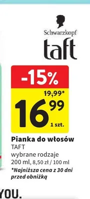 Pianka do włosów Schwarzkopf Taft promocja w Intermarche