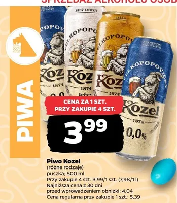 Piwo Kozel różne rodzaje promocja w Netto