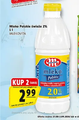 Mleko świeże polskie Mlekovita 2% promocja w Prim Market