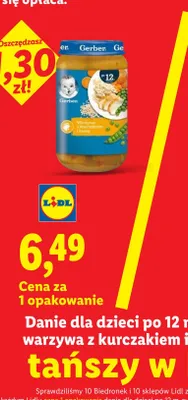 Danie dla dzieci po 12m-cu Gerber, warzywa z kurczakiem i kaszą 250g promocja w Lidl