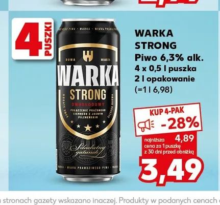 Piwo Warka Strong 4-pak promocja w Kaufland