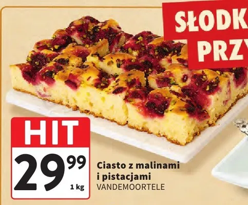 Ciasto z malinami i pistacjami promocja w Intermarche