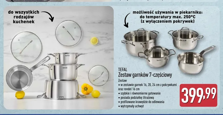 Zestaw garnków 7-częściowy Tefal promocja w Aldi