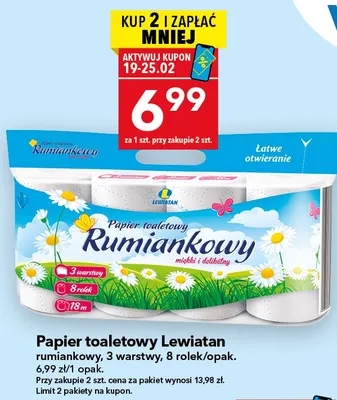 Papier toaletowy rumiankowy, 3 warstwy promocja w LEWIATAN