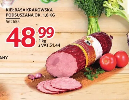 Kiełbasa krakowska podsuszana ZMB Białystok ok. 1,8kg promocja w Selgros