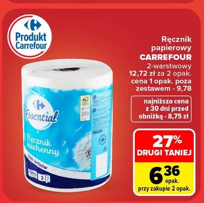 Ręcznik papierowy Carrefour 2-warstwowy promocja w Carrefour