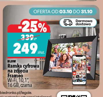 Ramka cyfrowa na zdjęcia Frameo 10,1" 16 Gb czarna Blow promocja w Biedronka Home