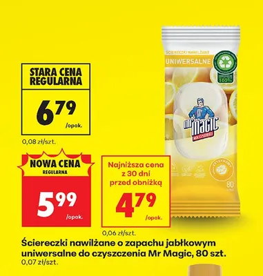 Ściereczki nawilżane o zapachu jabłkowym uniwersalne do czyszczenia Mr Magic promocja w Biedronka