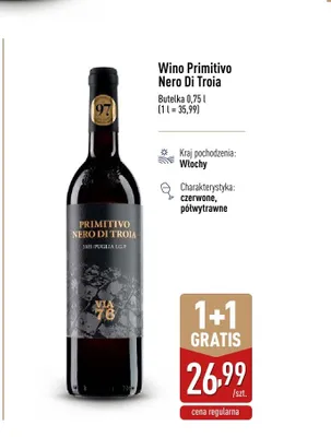 Wino Primitivo Nero Di Troia czerwone półwytrawne Włochy promocja w Aldi