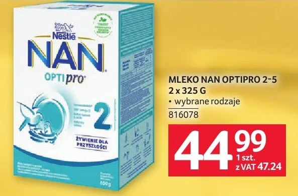 Mleko Nan Optipro 2-5 2x325g promocja w Selgros