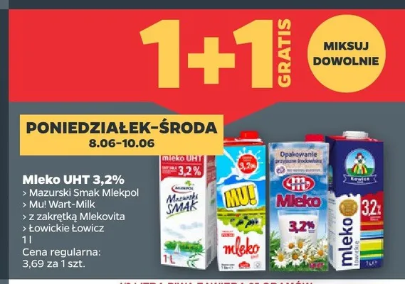 Mleko UHT 3,2% Mazurski Smak Mlekpol promocja w Netto