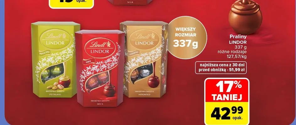 Praliny Lindor Pistachio Lindt promocja w Carrefour Market