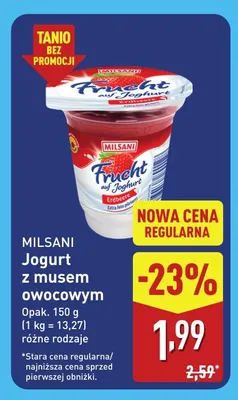 Jogurt z musem owocowym Milsani promocja w Aldi