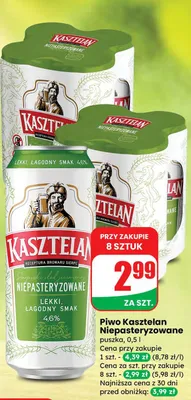 Piwo Kasztelan Niepasteryzowane promocja w Dino