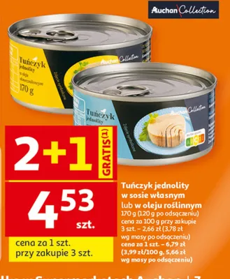Tuńczyk jednolity w sosie własnym Auchan Collection promocja w Auchan