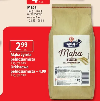 Mąka orkiszowa pełnoziarnista Tablier Blanc promocja w Leclerc