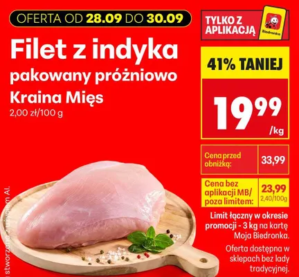 Filet z indyka pakowany próżniowo Kraina Mięs promocja w Biedronka