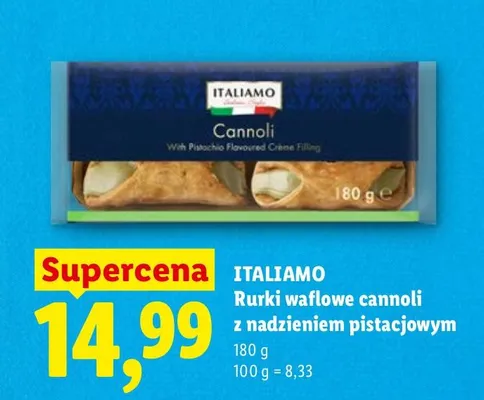 Rurki waflowe cannoli z nadzieniem pistacjowym promocja w Lidl