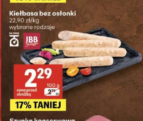 Kiełbasa bez osłonki JBB Bałdyga promocja w Delikatesy Centrum