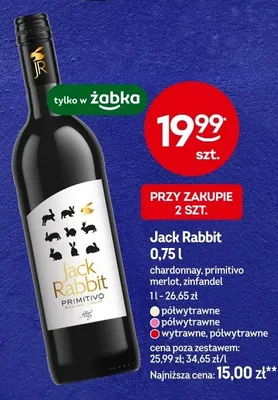 Wino Jack Rabbit chardonnay, primitivo merlot, zinfandel półwytrawne, wytrawne promocja w Żabka