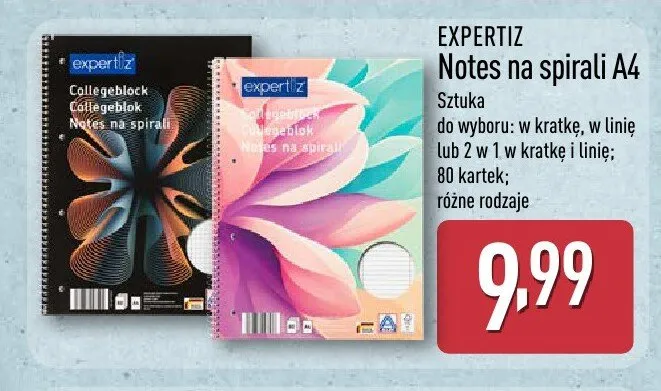 Notes na spirali A4 Expertiz w linię promocja w Aldi