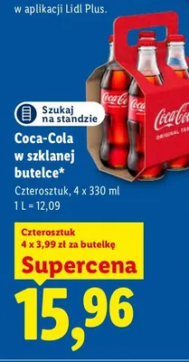 Napój gazowany Coca-Cola w szklanej butelce 4-pak promocja w Lidl