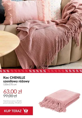 Koc CHENILLE szenilowy różowy 130x170 cm promocja w Homla