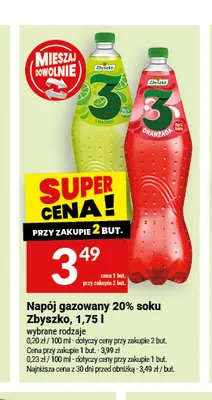 Napój gazowany 20% soku Zbyszko Oranżada promocja w Twój Market