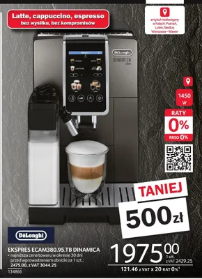 Ekspres ECAM380.95.TB Dinamica DeLonghi promocja w Selgros