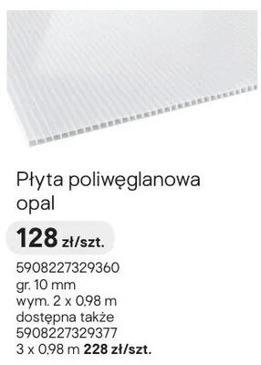 Płyta poliwęglanowa opal promocja w Castorama