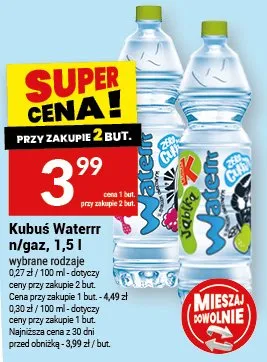 Woda Kubuś Waterrr n/gaz różne rodzaje promocja w Twój Market