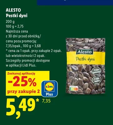 Pestki dyni Alesto promocja w Lidl